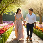 **

A couple holding hands, walking through a blooming garden filled with colorful flowers. Sunlight filters through the trees. The woman is wearing a flowing dress, and the man is in smart casual attire. Focus on the soft, romantic lighting and the sense of joy and connection.  Subtle visual cues of perfume bottles are incorporated into the floral elements – maybe dew drops that resemble fragrance bottles on the petals.  Keywords:  love, romance, perfume advertisement, springtime, Dior J'adore inspiration.

**
